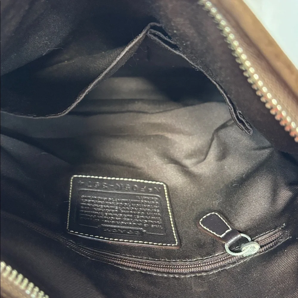 Coach Signature Fabric And Suede Slim Duffle Shoulder Bag Brown Color